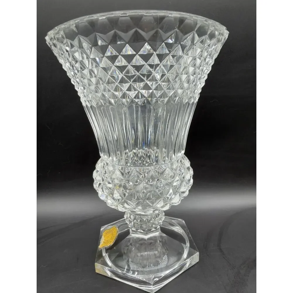 Vintage Val St Lambert Crystal Medici Vase Belgium Pedestal Urn 9.25” Label